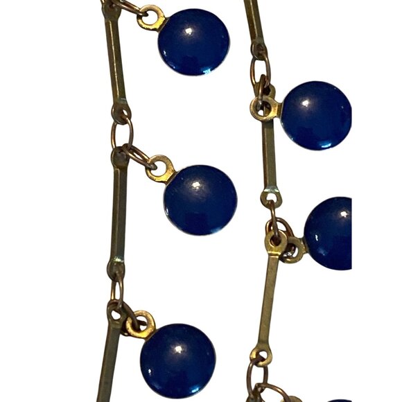 Vintage Double Strand Blue Beaded Necklace With Gold-Tone Chain & Clasp - Picture 12 of 14